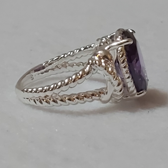 Silver Plated Avon Rope Ring w/Amethyst Stone - Picture 2 of 7